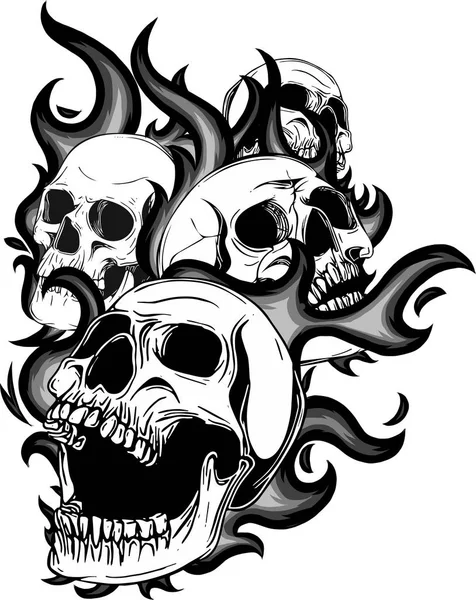 Illustration Vectorielle Crâne Sur Les Flammes Feu — Image vectorielle