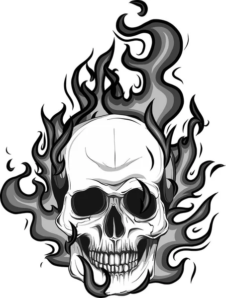 Calavera Llamas Fuego Vector Ilustración — Vector de stock