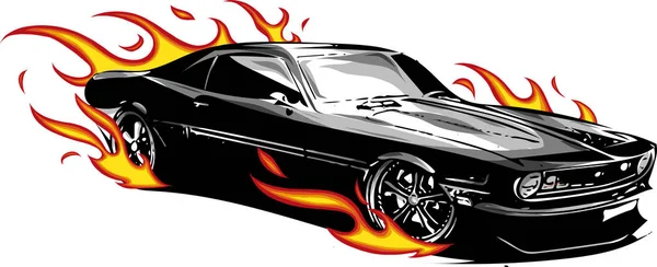 Vector Car Flames Crazy Race — Stock Vector