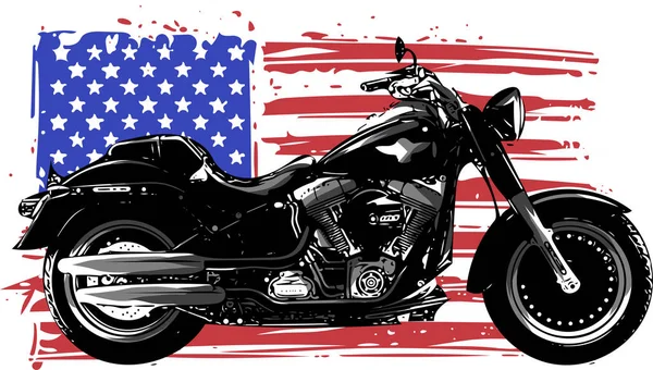 手描きとインクされたヴィンテージアメリカのチョッパーオートバイ — ストックベクタ