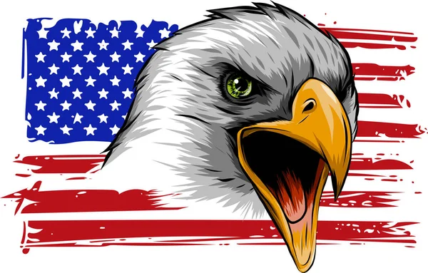 Vektor Amerikanischer Adler Vor Flagge Und Weißem Hintergrund — Stockvektor