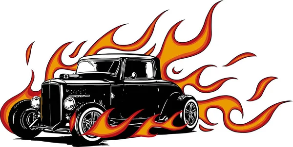 Klasik Araba Hot Rod Garajı Hot Rods Arabası Eski Okul — Stok Vektör