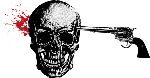 Ilustrace Sebevraždy Lebka Pistolí Krev — Stockový vektor
