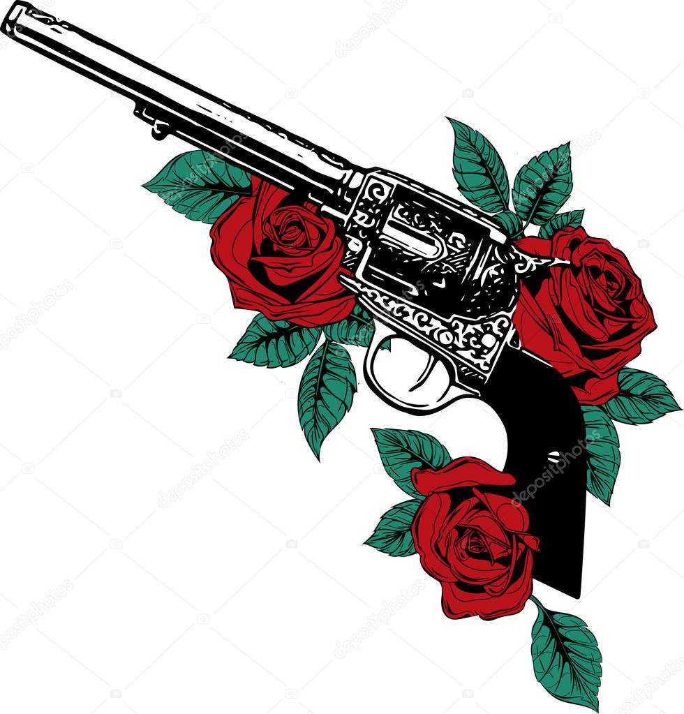 vector illustration of guns on the flower and ornaments floral