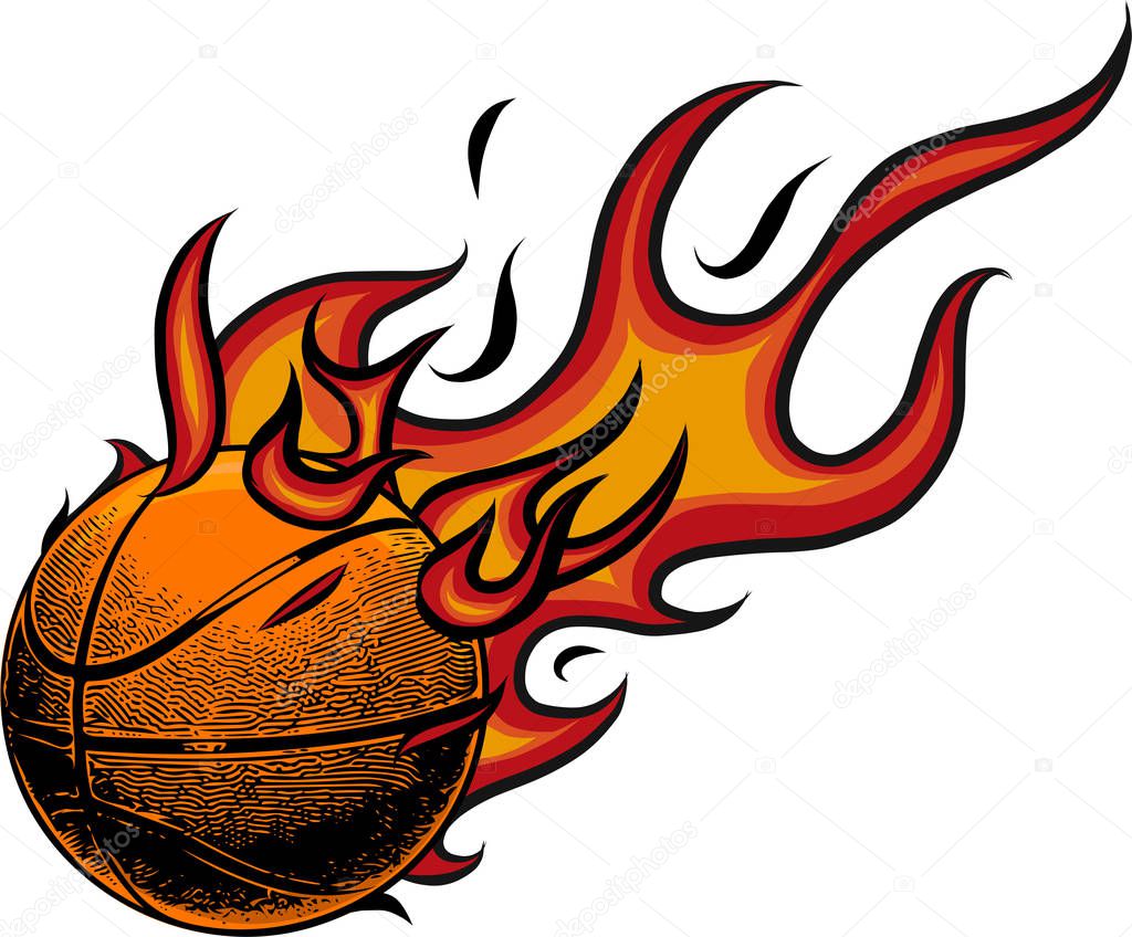 Vector Basketball on fire. Illustration on white background