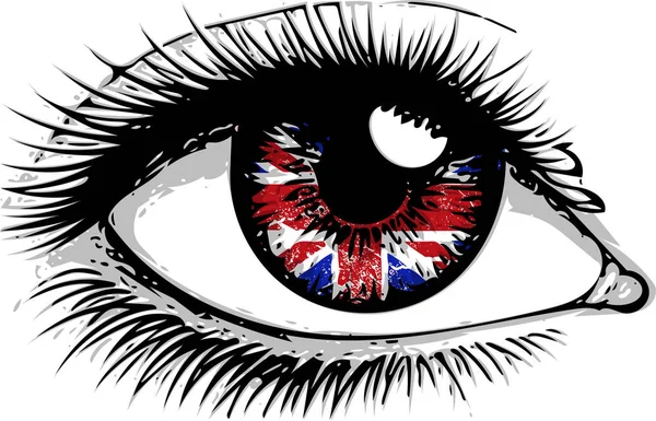 伟大的英国国旗在美丽的男性或女性的眼睛漫画故事情节流行艺术复古风格 性感惊讶的女人张开嘴 流行艺术复古漫画风格的彩色矢量背景 — 图库矢量图片