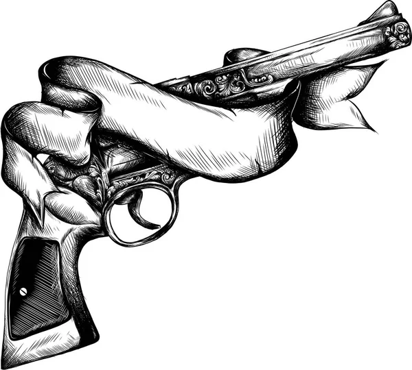 American Tattoo Design. Gun and Ribbon