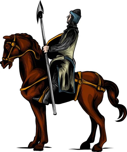 充電やランスと盾と馬上槍試合の赤目で怖い黒い馬の装甲騎士のベクトル漫画クリップ アート イラスト — ストックベクタ