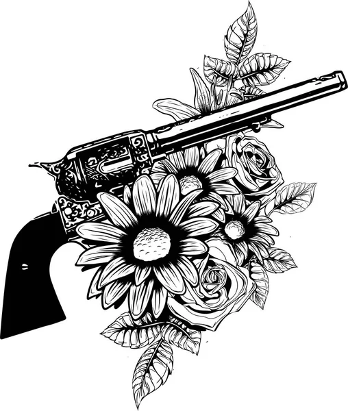 花卉和装饰品上枪支的矢量图解 — 图库矢量图片