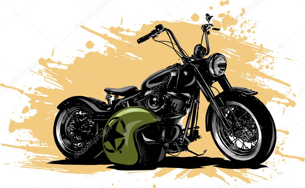 Vintage Chopper Motorcycle Poster illustration