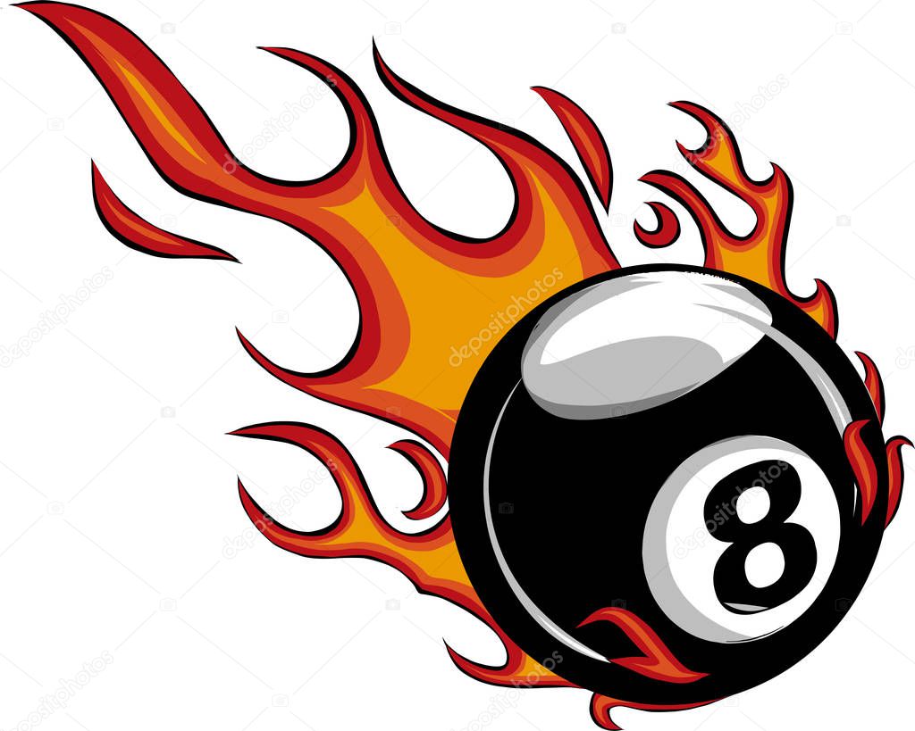 Flaming Billiards Eight Ball Vector Cartoon burning with Flames