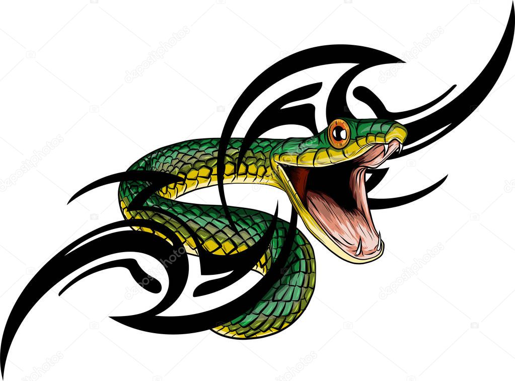 snake. Hand drawn vector illustration in ink technique on grunge background, good for poster, sticker, tee shirt design.