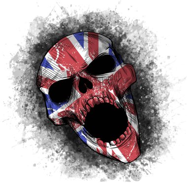 Büyük Britanya bayrağı bir kafatasında boyalı.