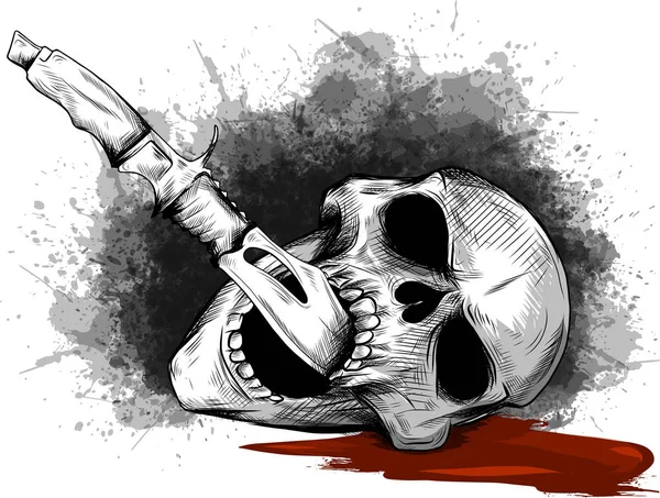 Ilustração Crânio Com Uma Faca — Fotografia de Stock