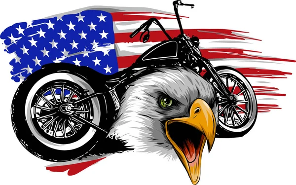 Vettore Una Moto Con Testa Aquila Bandiera Americana — Vettoriale Stock