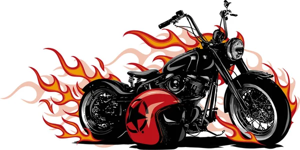 Flaming Bike Chopper Ride Vista Frontal — Vector de stock