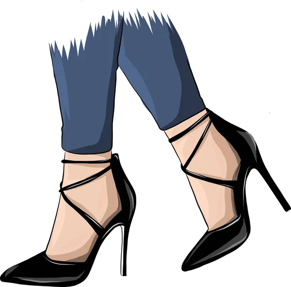 穿高跟鞋的病媒女孩 时尚插图 女腿穿鞋子 时尚风格的时髦图片 时尚的女人 时髦的女士 — 图库矢量图片