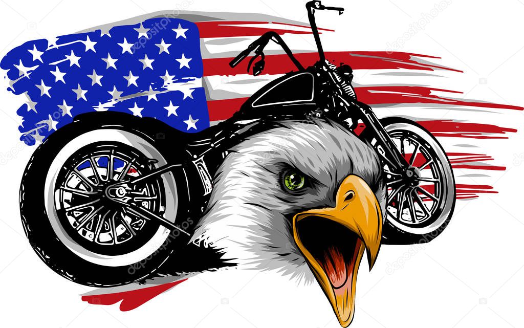 vector a motorcycle with the head eagle and american flag