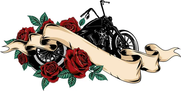 Винтажный Мотоцикл Розами — стоковый вектор
