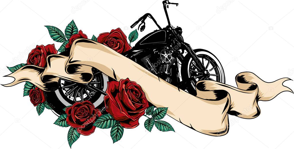 vintage chopper motorcycle with roses
