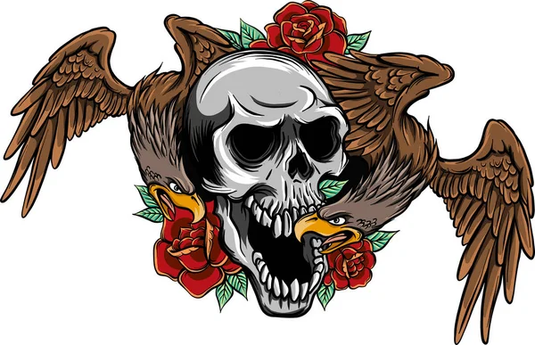 Zwei Adler Und Totenkopf Mit Rosen — Stockfoto
