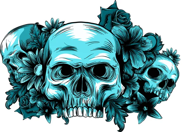 Crânes Avec Des Roses Sur Fond Blanc — Photo