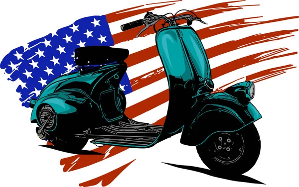 Motociclo Americano Epoca Disegnato Inchiostrato Mano — Vettoriale Stock
