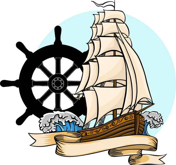 Old Ship Vector Flat Cartoon Illustration — Stock Vector