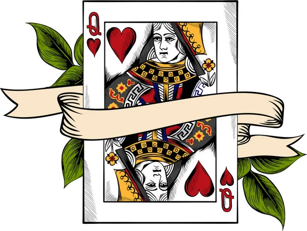 Playing Card Queen Heart — Stock Vector