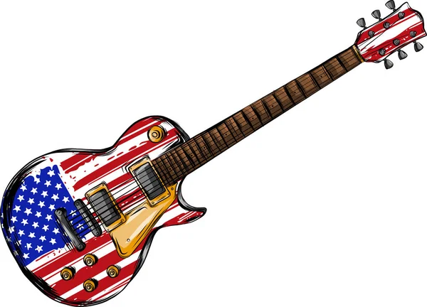 Una Guitarra Eléctrica Con Bandera Americana — Vector de stock