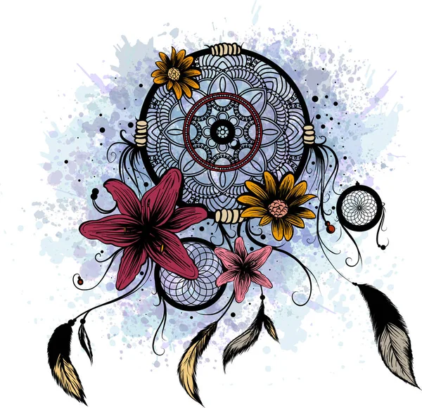 Fashion Illustration Dream Catcher Flowers — Stock Photo, Image