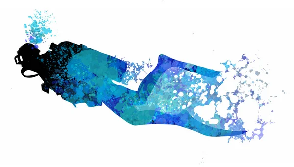 Иллюстрация Подводного Плавания Плавательный Дайвер Изолированный Знак Квартире — стоковое фото
