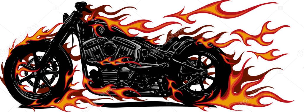 Flaming Bike Chopper Ride Front View