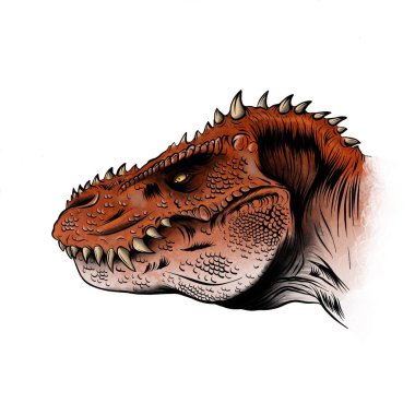 Bir dinozor kafası açık ağzı ile kroki. Tyrannosaur'u. El çizilen illüstrasyon dönüştürülür 