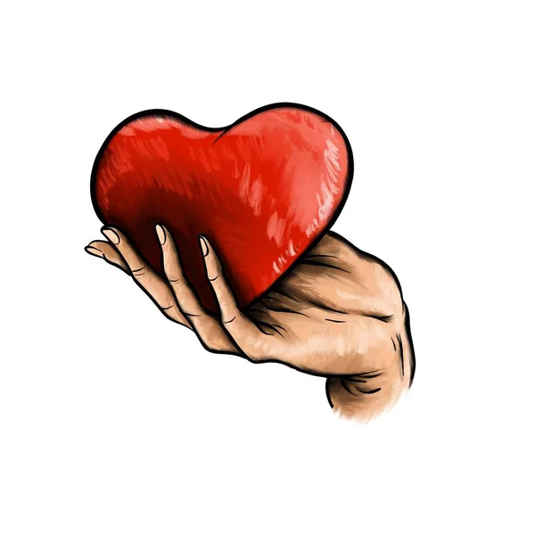 Mãos Femininas Dando Coração Vermelho — Fotografia de Stock