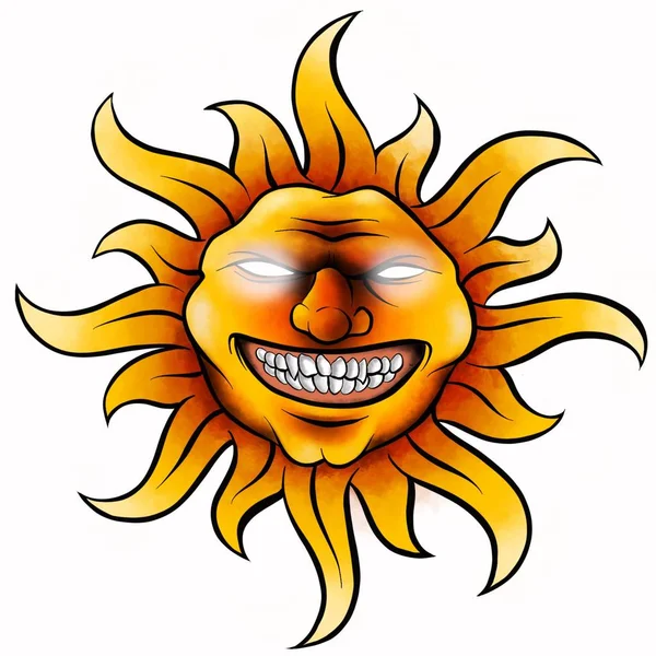 Face Tattoo Evil Sun White Background — Stock Photo, Image