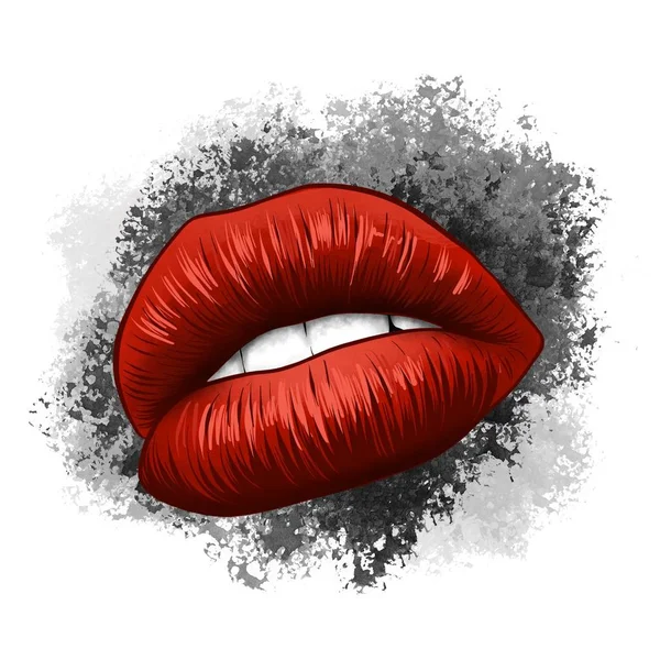 Montura Dibujos Animados Mujer Con Labios Rojos — Foto de Stock