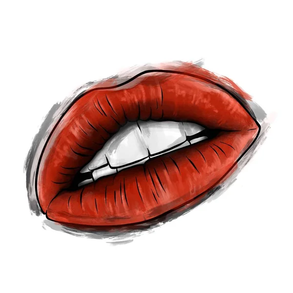 woman cartoon mounth with red lips