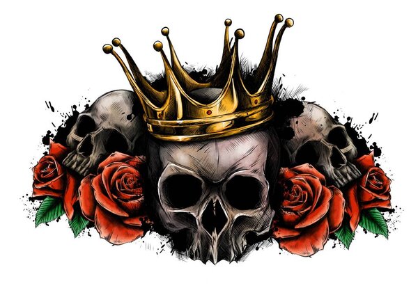 черепа с розами на белом фоне