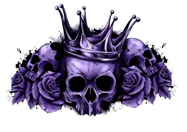 черепа с розами на белом фоне