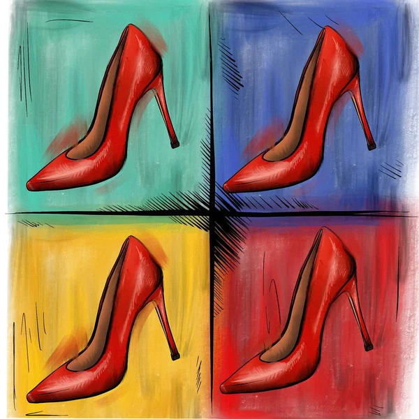 fashion high heels shoes and stocking. Pop art illustration.