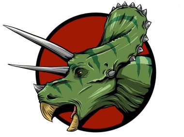 aileden yeşil zemin üzerine büyük Boynuzlu dinozor Triceratops Illustration. Tarih öncesi dinozorların dizi.