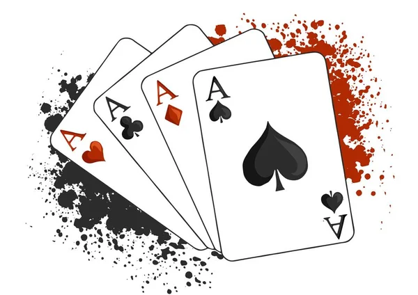 Vier Azen Spelen Pokerkaarten Witte Achtergrond Karton Handgetekende Illustratie — Stockfoto