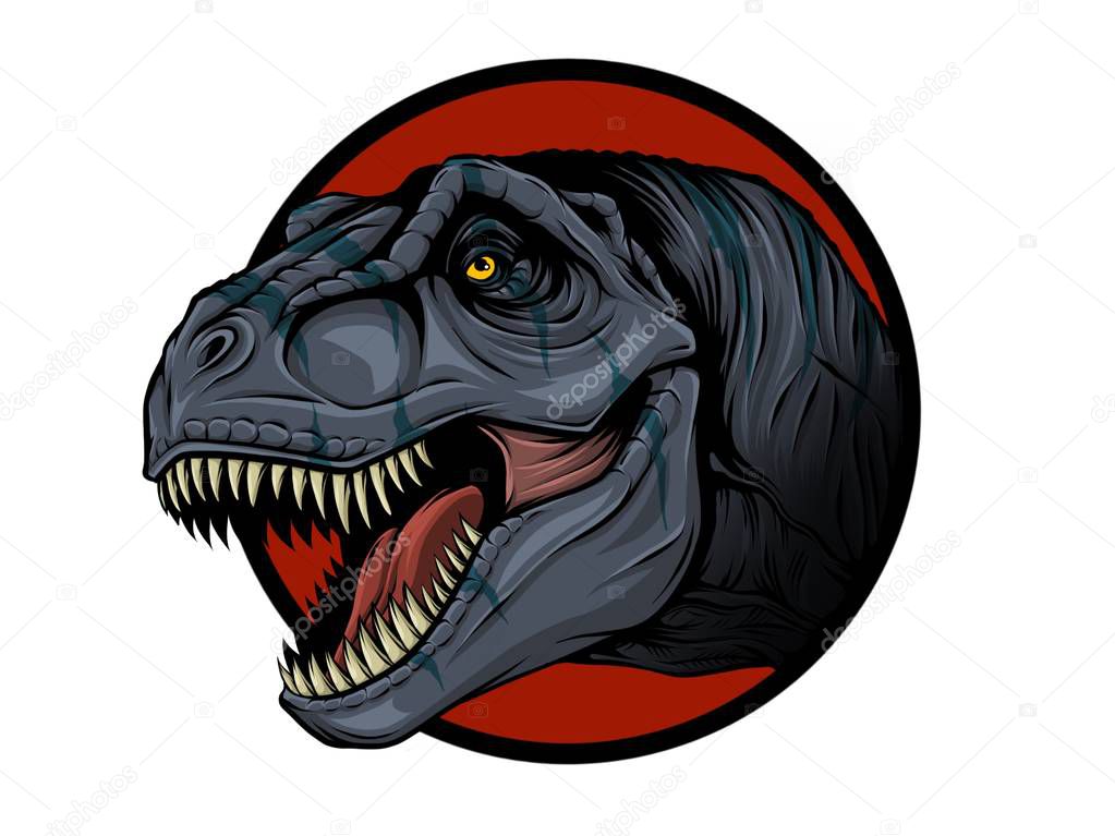 Sketch of a dinosaur head with an open mouth. Tyrannosaur. Hand drawn illustration converted to