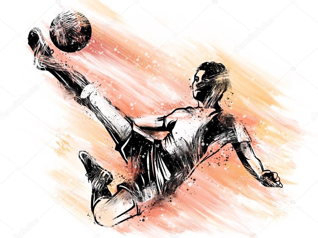 Soccer player kicking ball. illustration