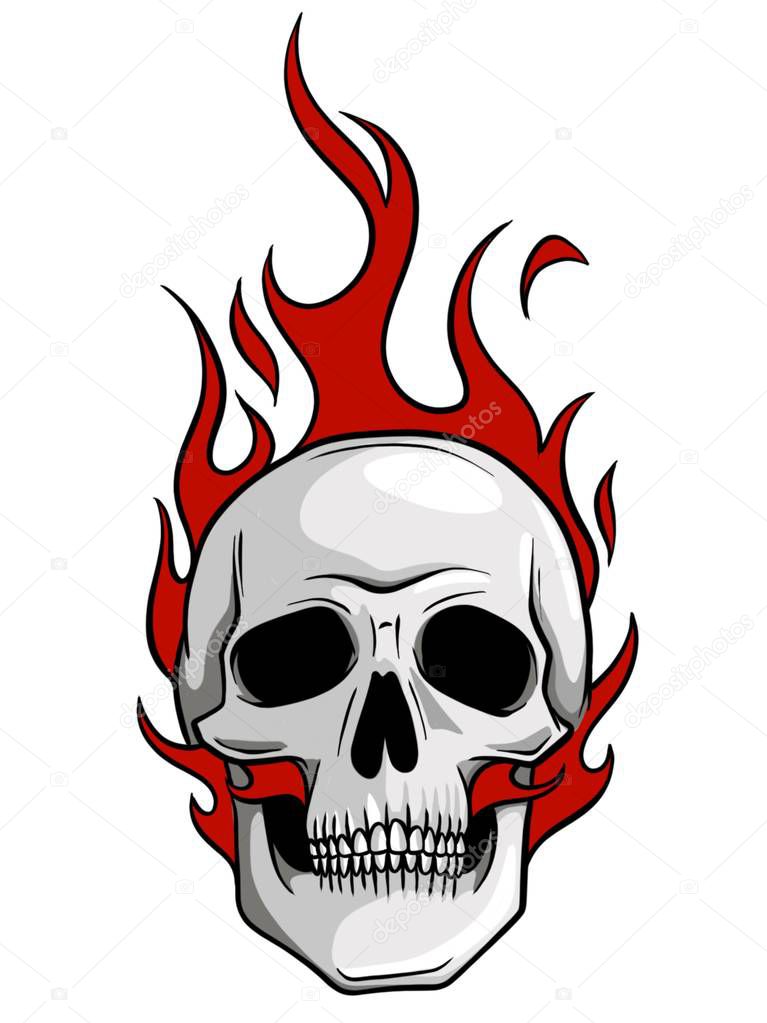 Skull on Fire Flames Illustration