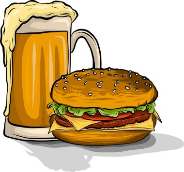 Bira ve burger vektör çizim