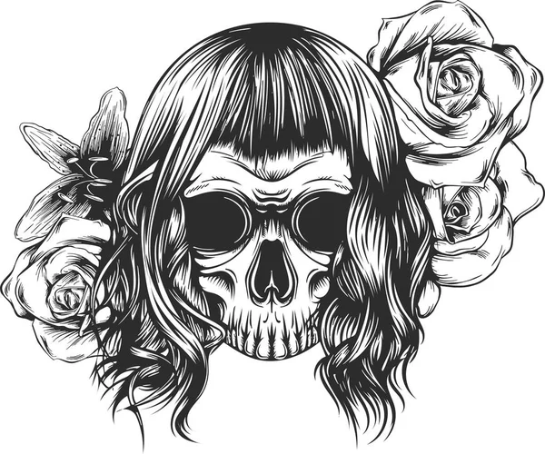 Skull With Chrysanthemum Tattoo By Hand Drawing Tattoo Art Highly Detailed In Japanese Line Art Style Black And White Line Art Pattern For Paint 320605134 Larastock