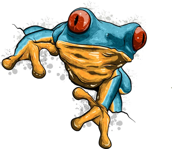 A cartoon frog mascot character pointing