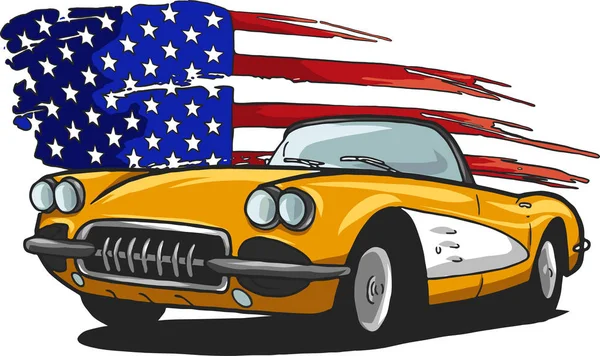 Desenho Gráfico Vetorial Ilustração Carro Muscular Americano Com Estrelas Listras —  Vetores de Stock